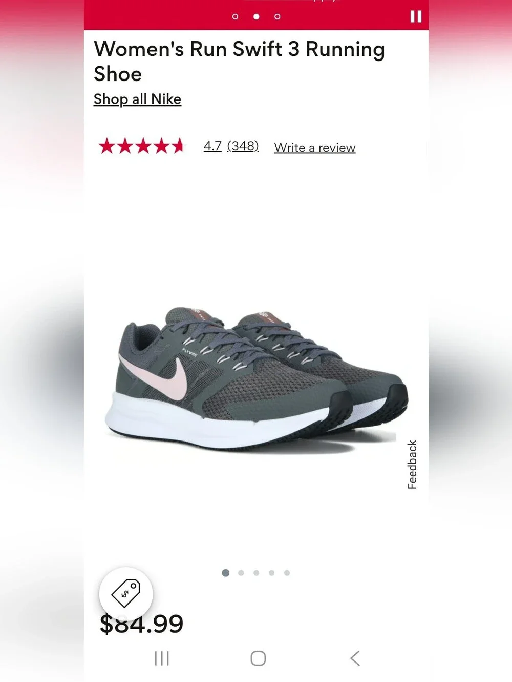 Nike Women's Run Swift 3 Gray And Pink Sneakers Size 6.5 - Picture 10 of 10